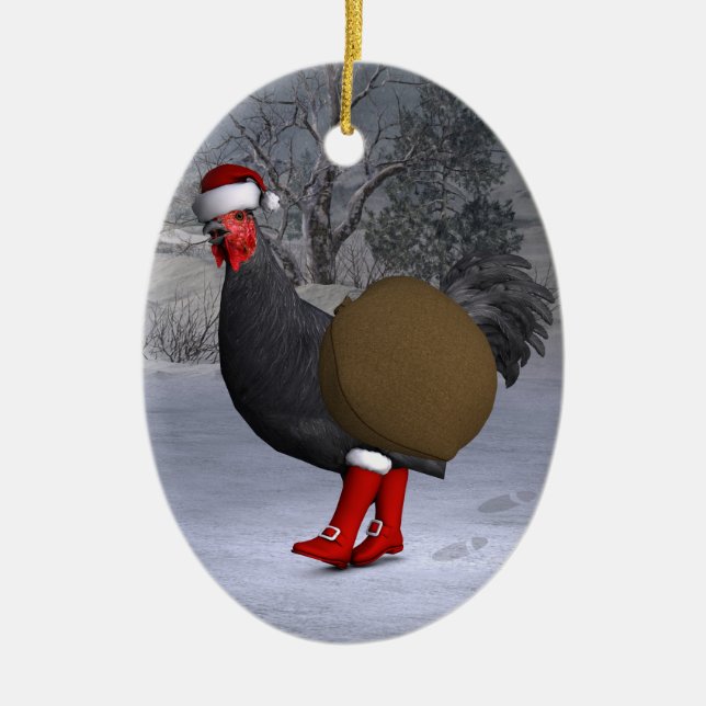 Funny Black Rooster Santa Claus Ceramic Tree Decoration (Front)