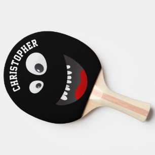 Funny Black Scary Face Novelty Personalised Name Ping Pong Paddle