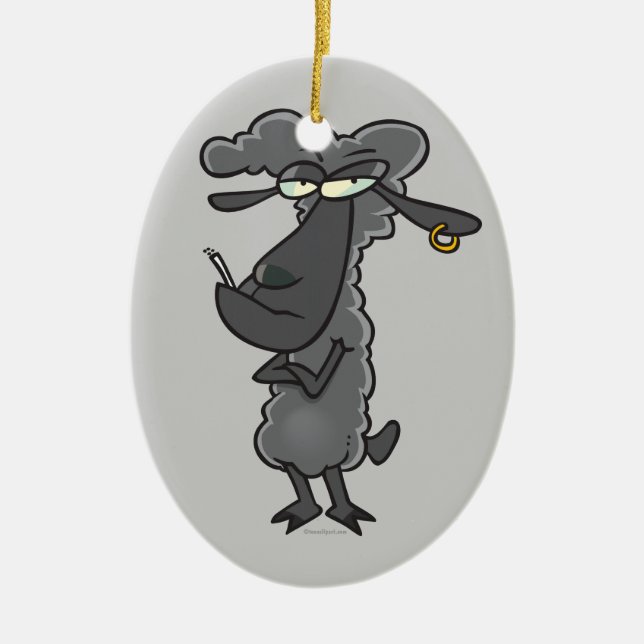 funny black sheep cartoon character ceramic tree decoration (Front)