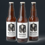 Funny Black Suit Will You Be My Groomsman Proposal Beer Bottle Label<br><div class="desc">Ask your favourite bro's to be in your bridal party with these groomsmen proposal beer labels. Customise with all your groomsmen names. Attach to your favourite craft beers.</div>