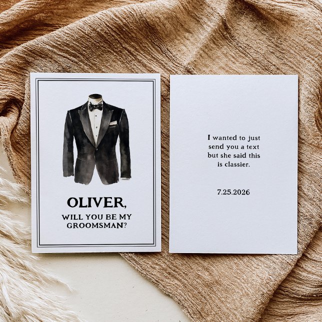 Funny Black Suit Will You Be My Groomsman Proposal Invitation (Creator Uploaded)