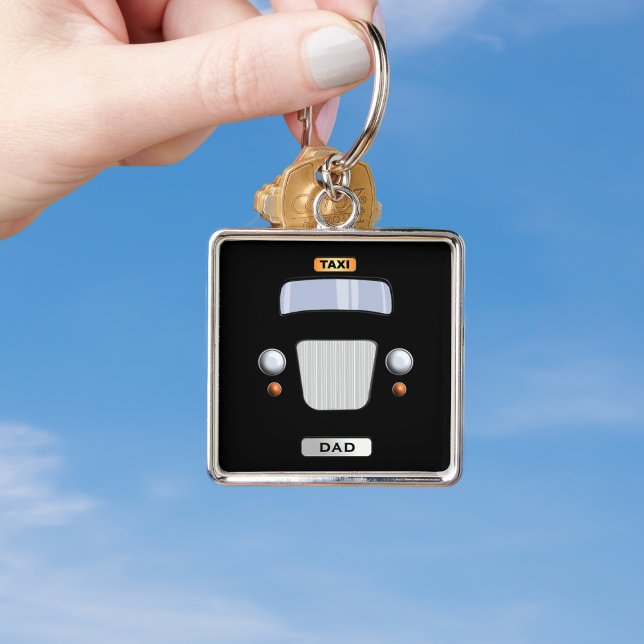 Funny Black Taxi Cab Personalised Square Keychain (A fun keychain for your Taxi Dad.)
