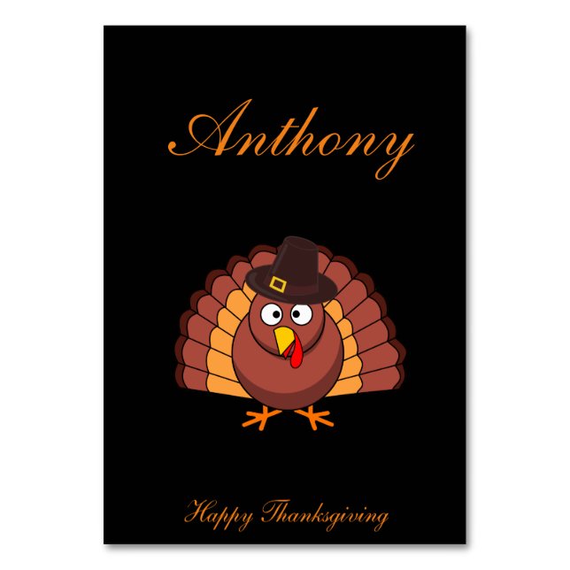 Funny Black Thanksgiving Place Cards With Turkey (Front)