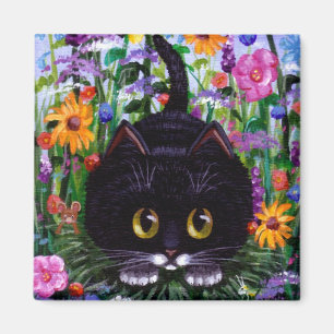 Funny Black Tuxedo Cat Flowers Creationarts Magnet