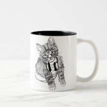 Funny Black & White Cat in Headphones illustration