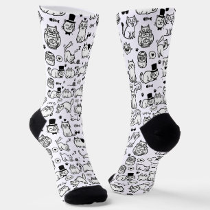 Funny Black & White Cats Pattern Cat Lovers Socks