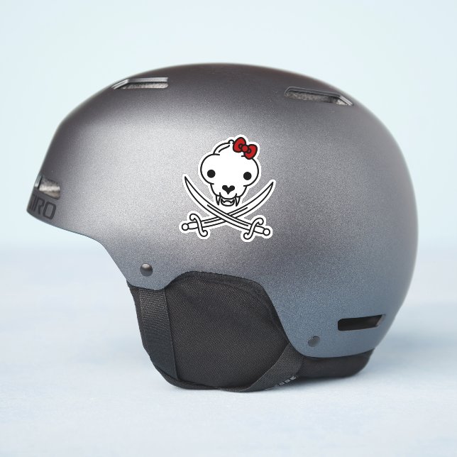 Funny Black White Jolly Kitty Pirate Skull Bones (Helmet Side)