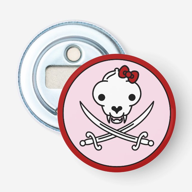 Funny Black White Jolly Kitty Pirate Skull Bones Bottle Opener (Front)