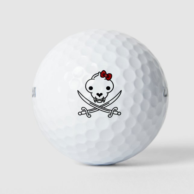 Funny Black White Jolly Kitty Pirate Skull Bones Golf Balls (Front)