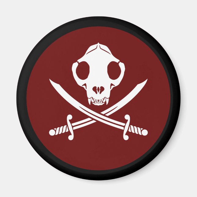 Funny Black White Jolly Kitty Pirate Skull Bones Magnet (Front)