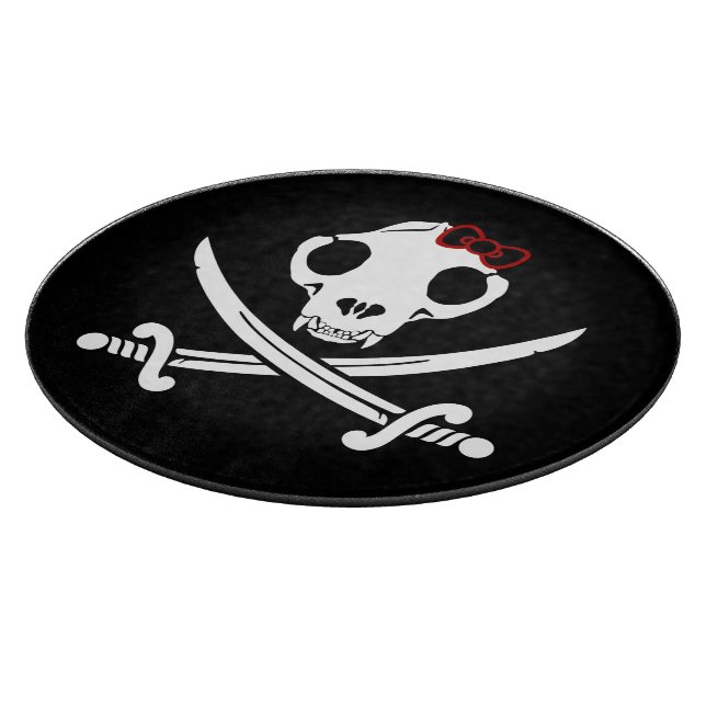 Funny Black White Jolly Kitty Pirate Skull Sabres Cutting Board (Corner)