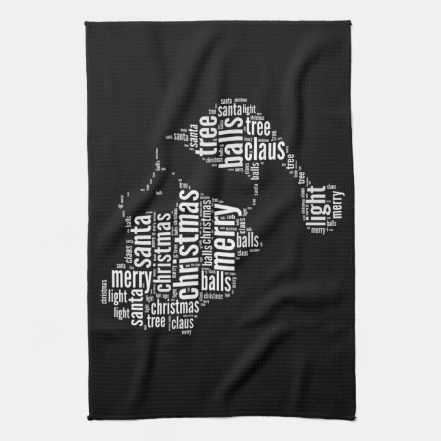 Funny Black White Merry Christmas Santa Typography Tea Towel (Vertical)