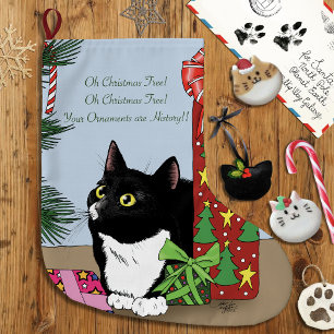 Funny Black  White Tuxedo Cat Christmas Tree Large Christmas Stocking