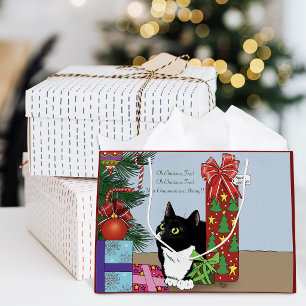 Funny Black White Tuxedo Cat Christmas Tree Large Gift Bag