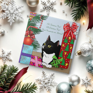 Funny Black White Tuxedo Cat Christmas Tree Tile