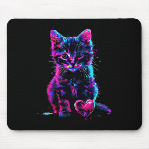 Funny Blacklight Glitch Art Cute Cat Kitten Valent Mouse Pad