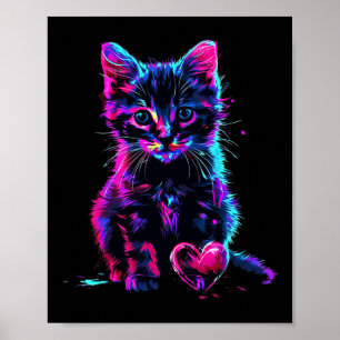 Funny Blacklight Glitch Art Cute Cat Kitten Valent Poster