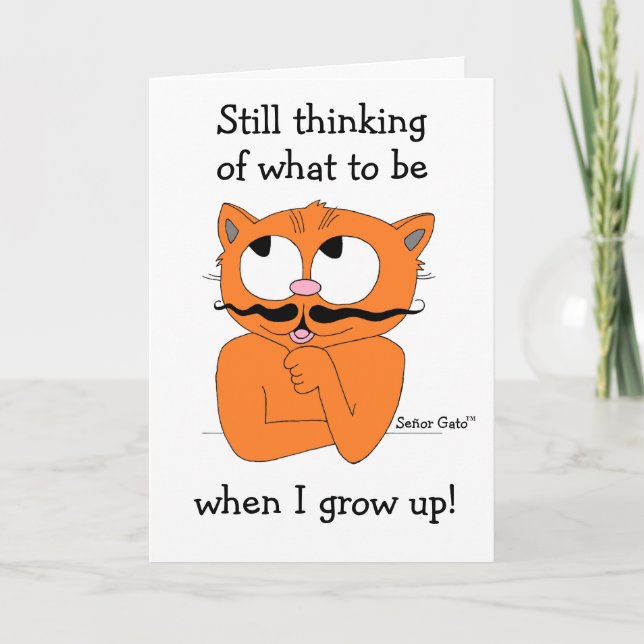 Funny Blank Inside Card Cartoon Moustache Cat (Front)