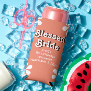 Funny "Blessed Bride" Retro 70s Bachelorette   Seltzer Can Cooler