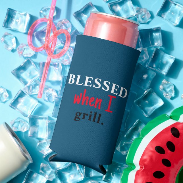 Funny "Blessed When I Grill" July 4th Patriotic  Seltzer Can Cooler (In Situ Summer)