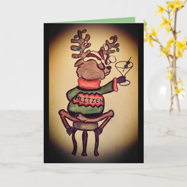 Funny Blitzen Christmas Card (Yellow Flower)