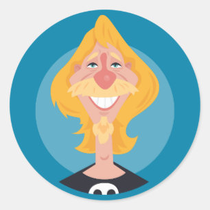 Funny Blonde Moustache Man Retro Caricature Sticke Classic Round Sticker