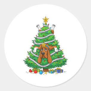Funny Bloodhound Dog Christmas Tree Lights Kids Me Classic Round Sticker