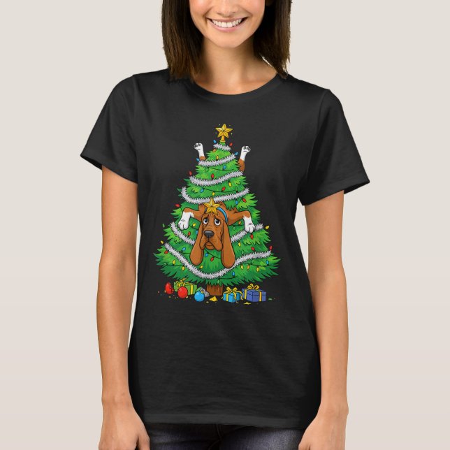 Funny Bloodhound Dog Christmas Tree Lights Kids Me T-Shirt (Front)