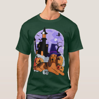 Funny Bloodhound Dog Halloween Witch Pumpkin T-Shirt