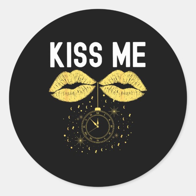 Funny Blow Me Kiss Me Happy New Year Couple Matchi Classic Round Sticker (Front)