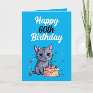 Funny Blue and White Cat Husband 60th Birthday Card
