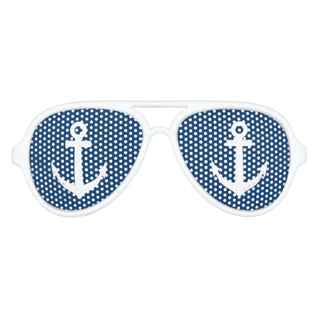 Funny blue and white nautical anchor party shades (Front)