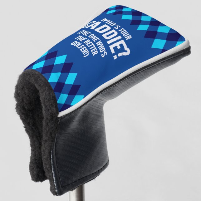 Funny Blue Argyle Who's Your Caddie? ... Golf Head Cover (3/4 Front)