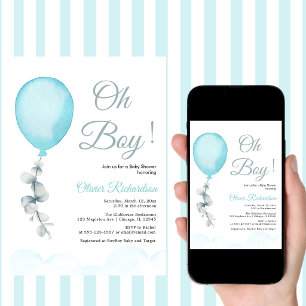 funny Blue Balloons Baby Boy Shower Invitation