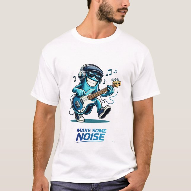 Funny Blue Bass Player Character Music  T-Shirt (Front)