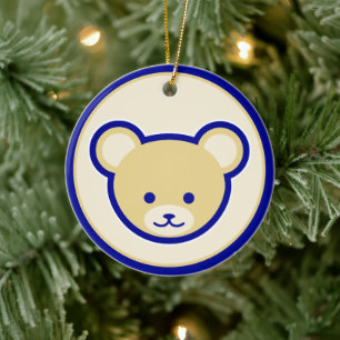 Funny Blue Beige Teddy Bear Cute Vector Art Ceramic Ornament