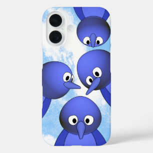 Funny Blue Birds Cartoon iPhone 16 Case