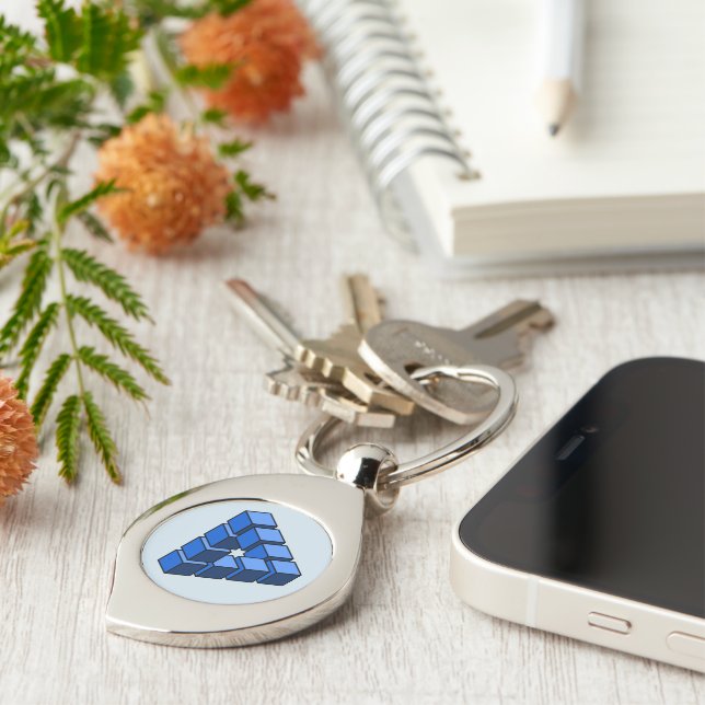Funny Blue Black Impossible Triangle Blocks Key Ring (Side)