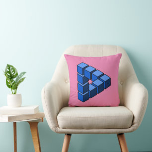 Funny Blue Black Pink Impossible Triangle Blocks Cushion