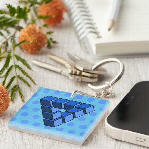 Funny Blue Black Toy Blocks Triangle Vector Art Key Ring