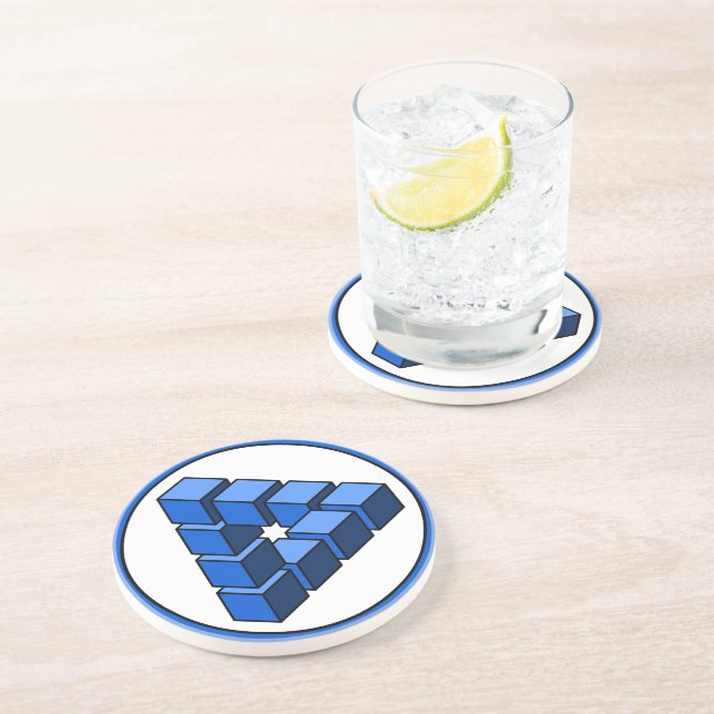 Funny Blue Black White Impossible Triangle Blocks Coaster (Side)