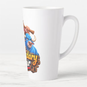 Funny Blue Bull and Lumberjack 3D Cartoon Design Latte Mug