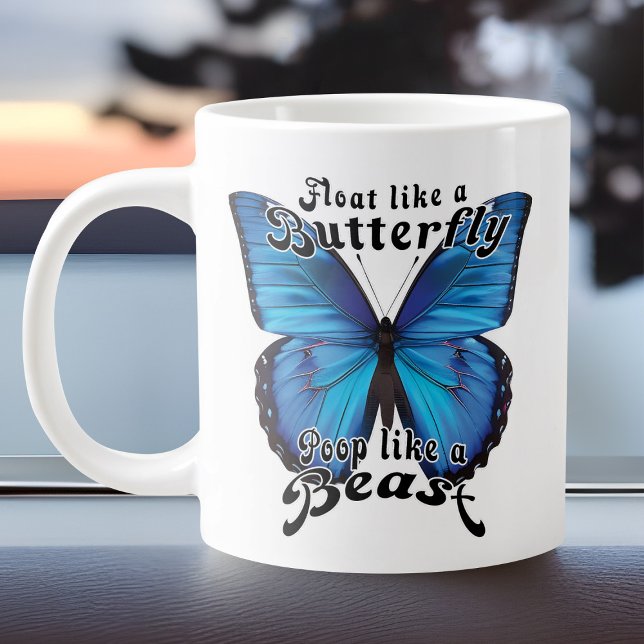Funny Blue Butterfly Poop Like Beast Toilet Humour Large Coffee Mug (Funny butterfly poop mug)