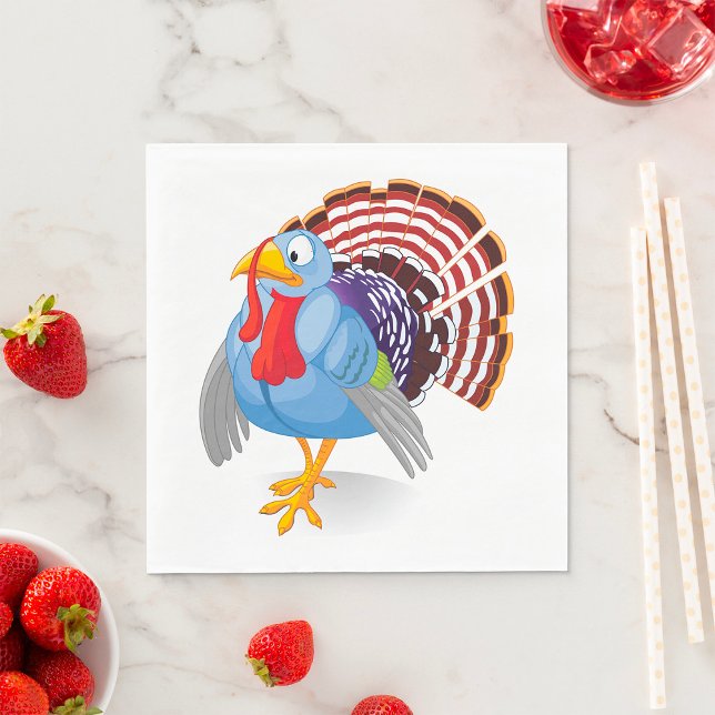 Funny Blue Cartoon Turkey with Patriotic Feathers  Napkin (Creator Uploaded)