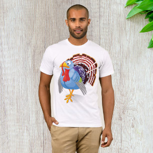 Funny Blue Cartoon Turkey with Patriotic Feathers T-Shirt