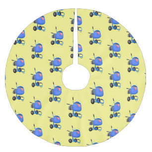 Funny blue cement mixer cartoon illustration brushed polyester tree skirt
