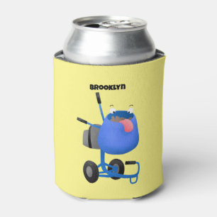 Funny blue cement mixer cartoon illustration  can cooler