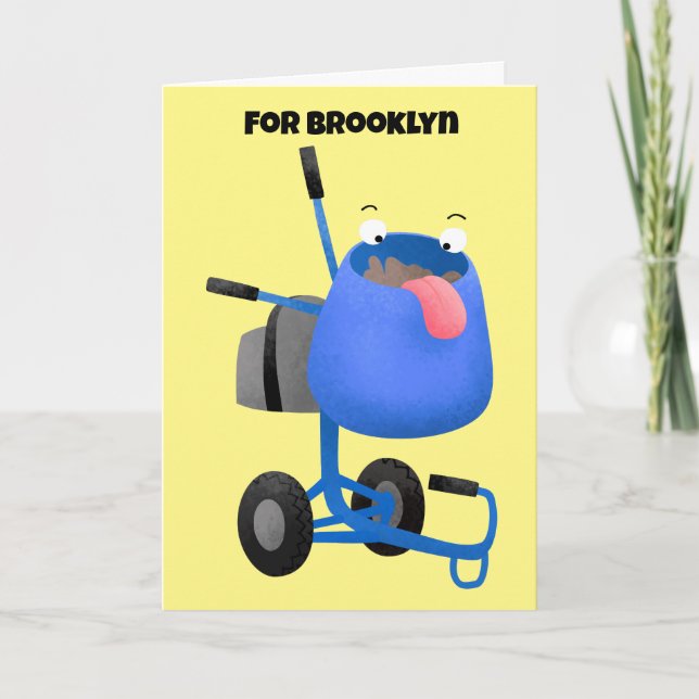 Funny blue cement mixer cartoon illustration  card (Front)