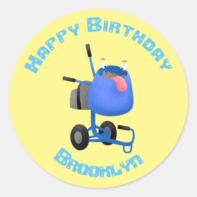 Funny blue cement mixer cartoon illustration classic round sticker (Front)