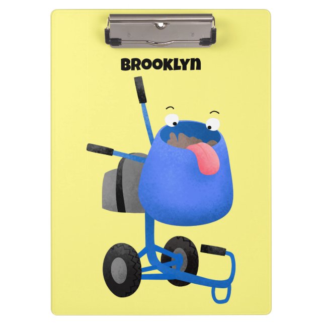 Funny blue cement mixer cartoon illustration clipboard (Front)